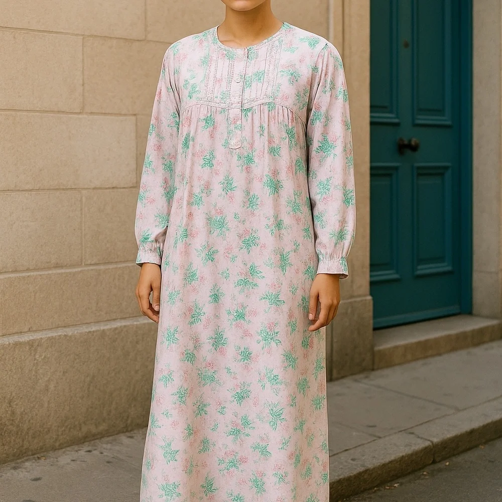Floral Long Sleeve Nightgown - Pink and Green Vintage J C Penny GrandmaCore L‎